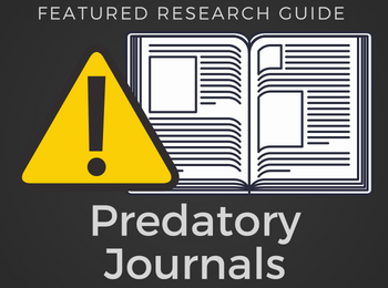 A 'featured research guide' appears alongside a beware sign to remind academics of the dangers of predatory publishing