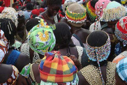 Senegalese women congregate in the street 